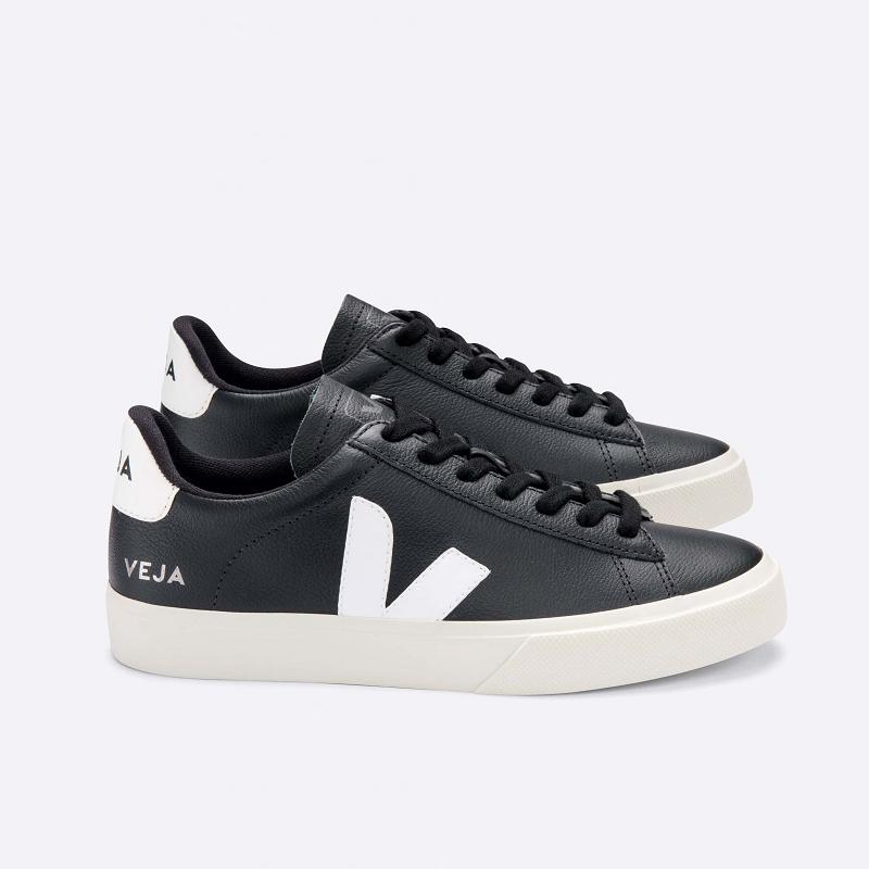 Zapatillas Veja Mujer España - Campo Tenis Negras Blancas ES4073310